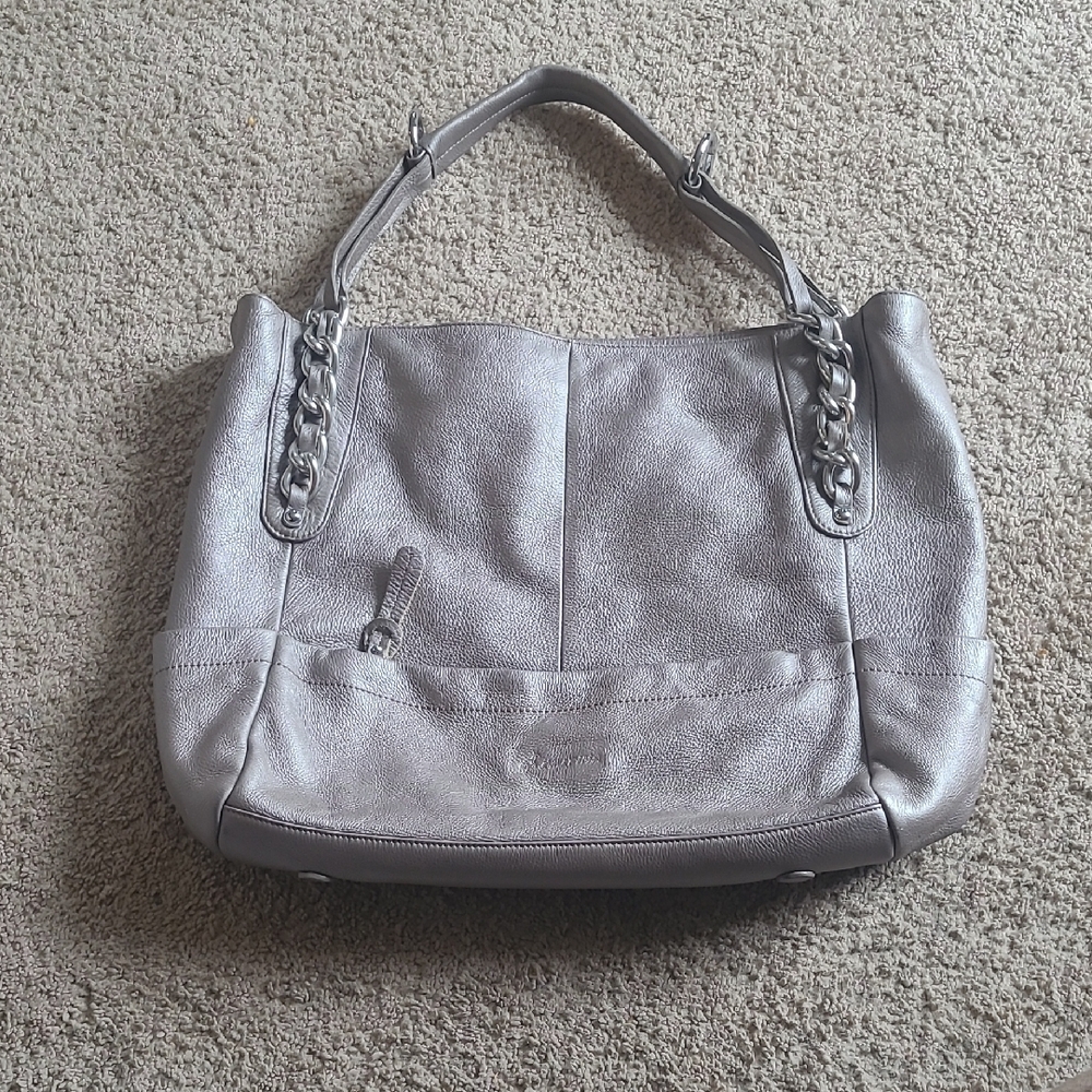 Large Leather Handbag, Silver